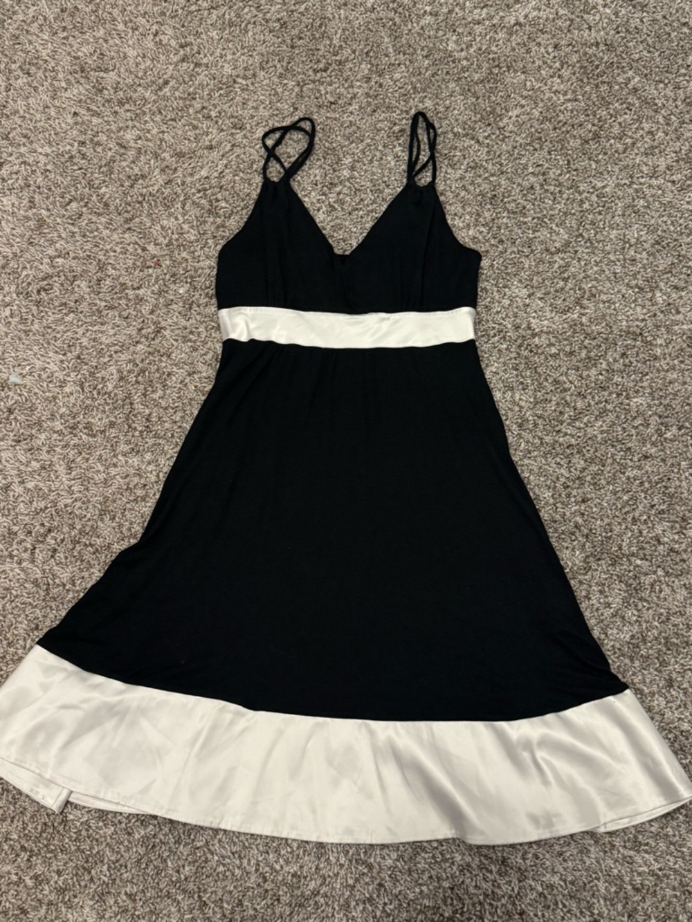 Vtg Express Y2k Satiny Dress 2000s Womens Sm Black White Straps Semi Formal